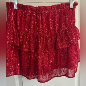 Red Sequin Skort/ Skirt- Pink Lily